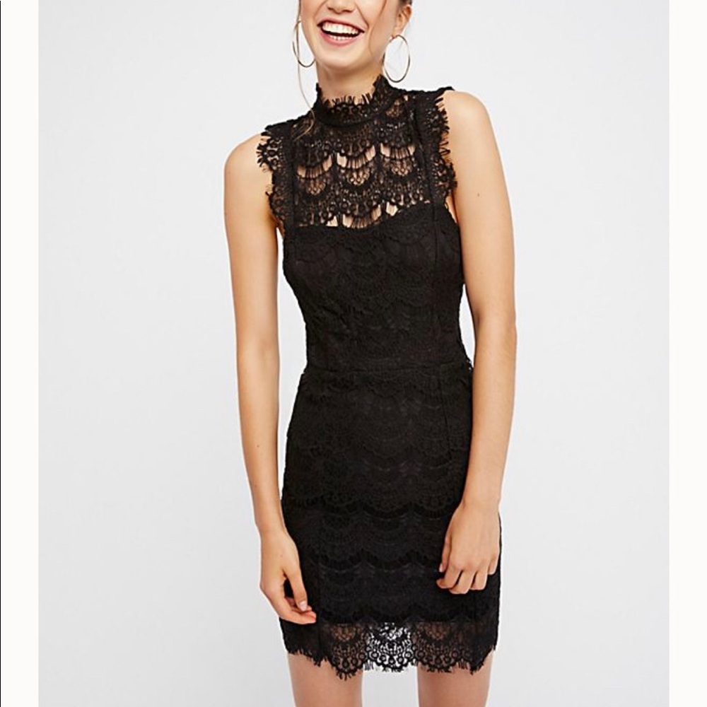 Free People Black Lace High-Neck Sheath Dress